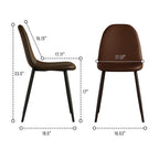 Mid-Century Dining Chairs Set of 4 | Spoon-Back Upholstered Seats & Black Metal Legs — Brown / Grey