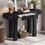 Rustic Console Table, Hidden Drawer, Side Power Outlet, Entryway Table, Black