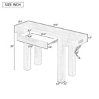 Rustic Console Table, Hidden Drawer, Side Power Outlet, Entryway Table, Black