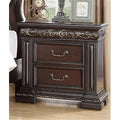 Traditional Bedroom Furniture 2 Drawer Nightstand, Solid Wood Carvings Bedside Table