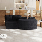 Sectional Sofa Curved Corduroy Black 2 Seat Modular No Assembly