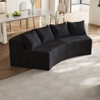 Sectional Sofa Curved Corduroy Black 2 Seat Modular No Assembly